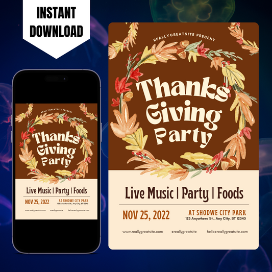 Fall Thanksgiving Dinner Party Invitation Template