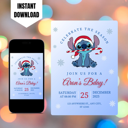 Stitch Christmas Birthday Invitation Template CreativeRino