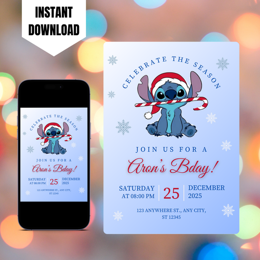 Stitch Christmas Birthday Invitation Template