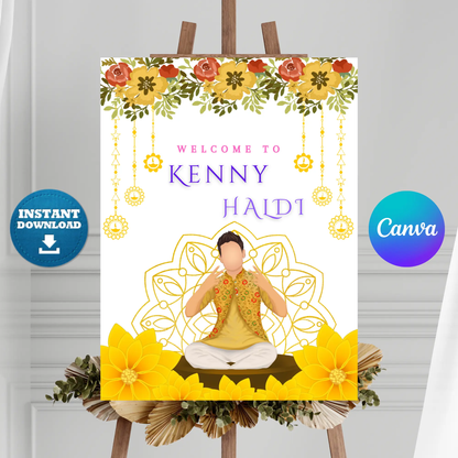 Maiyan Pithi Haldi Sign Template | Indian Wedding Welcome Sign CreativeRino