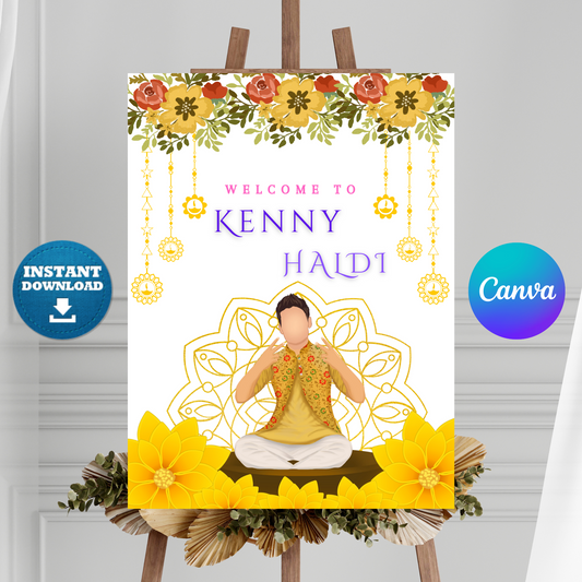 Maiyan Pithi Haldi Sign Template | Indian Wedding Welcome Sign