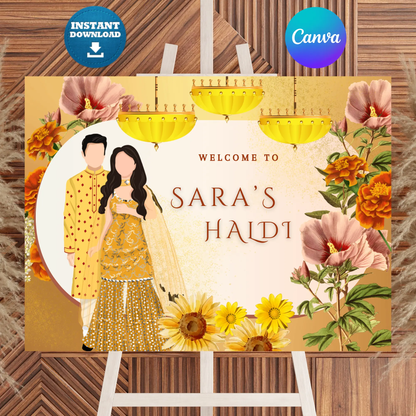 Maiyan Pithi Haldi Sign Template | Indian Wedding Welcome Sign CreativeRino