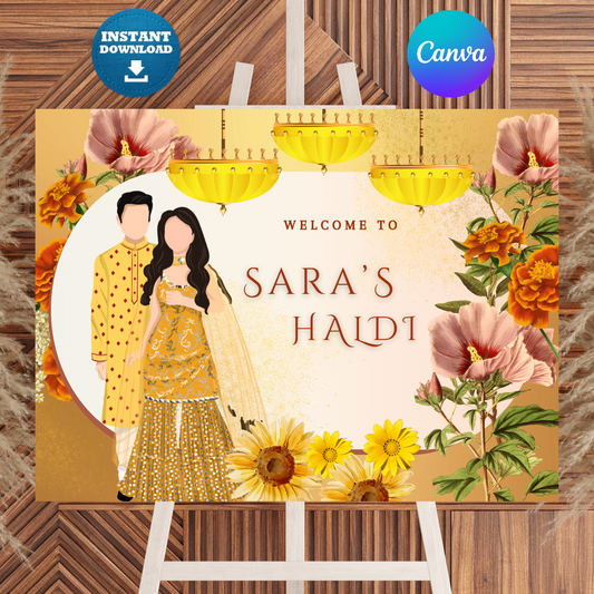 Maiyan Pithi Haldi Sign Template | Indian Wedding Welcome Sign