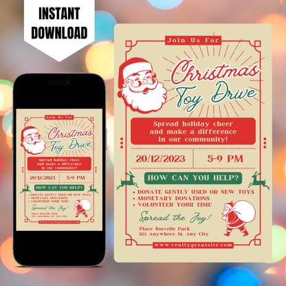 Christmas Toy Drive Flyer Template | Toy Drive Invitation CreativeRino