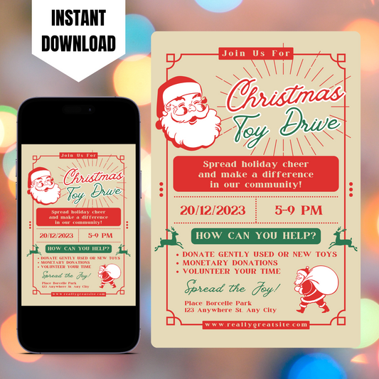 Christmas Toy Drive Flyer Template | Toy Drive Invitation