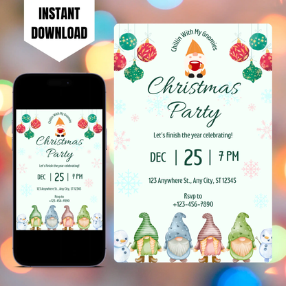 Gnome Christmas Party Invitation Template CreativeRino