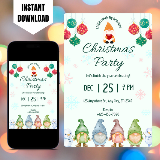 Gnome Christmas Party Invitation Template