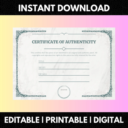 Certificate of Authenticity Template | Authenticity Certificate CreativeRino