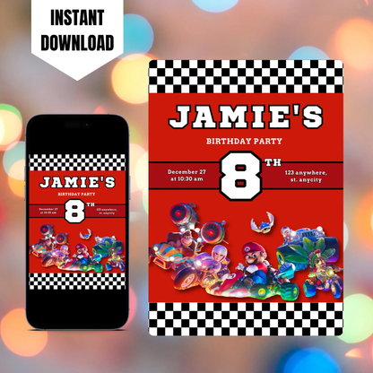 Super Mario Kart Birthday Invitation Template CreativeRino