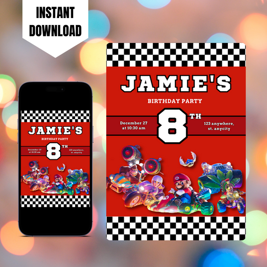 Super Mario Kart Birthday Invitation Template