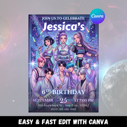 Kpop Demon Hunters Birthday Invitation Digital Template Custom Printable Party Invite CreativeRino