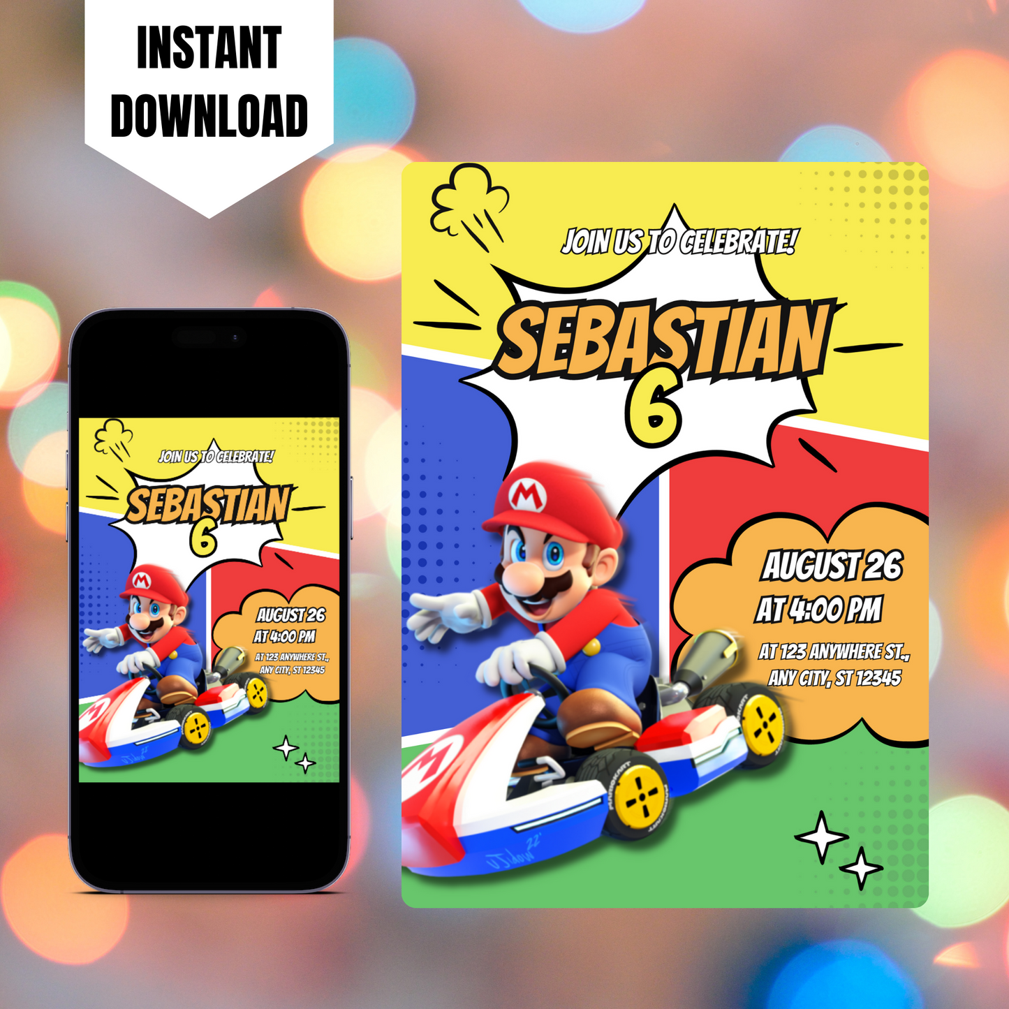 Mario Kart Birthday Invitation Template