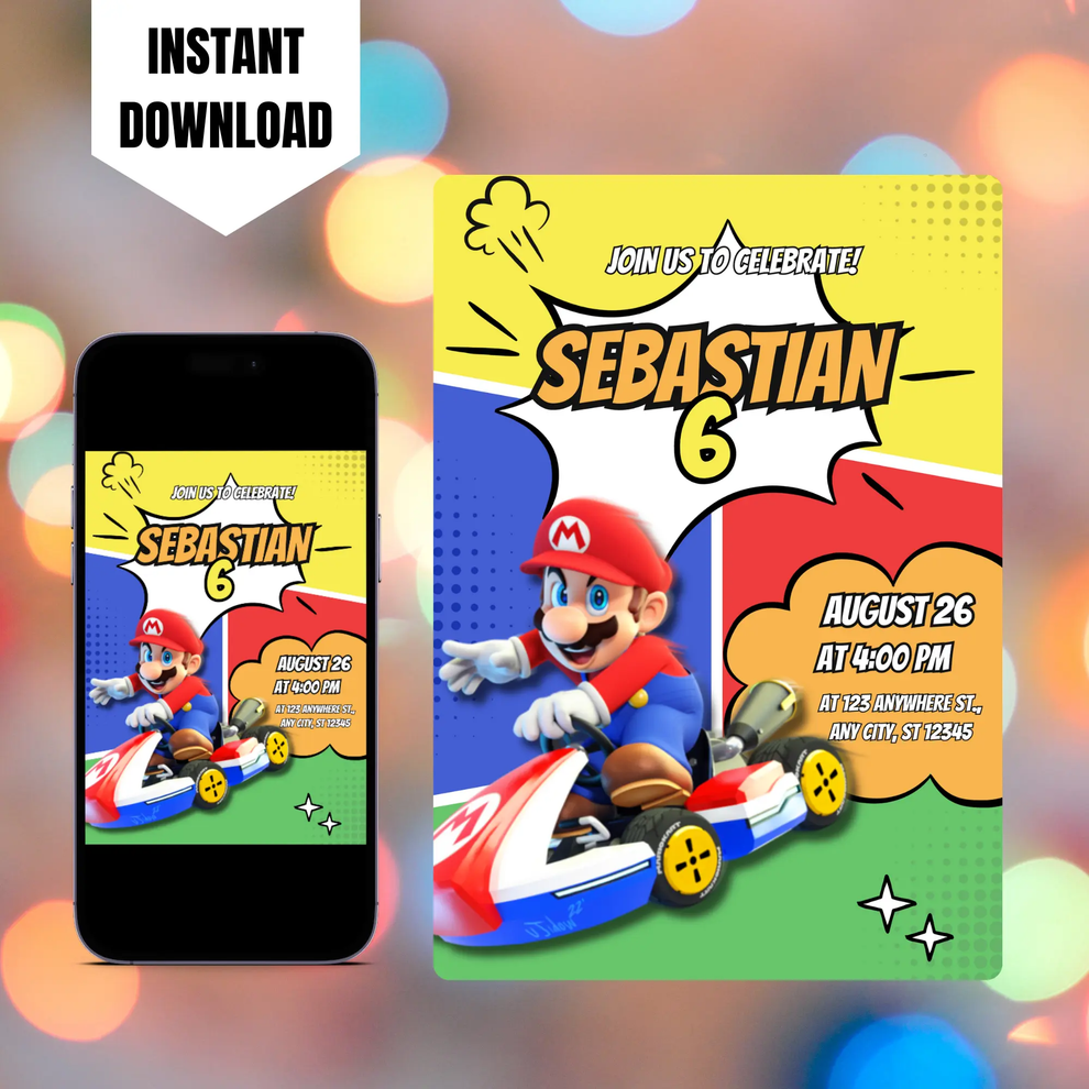Mario Kart Birthday Invitation Template CreativeRino
