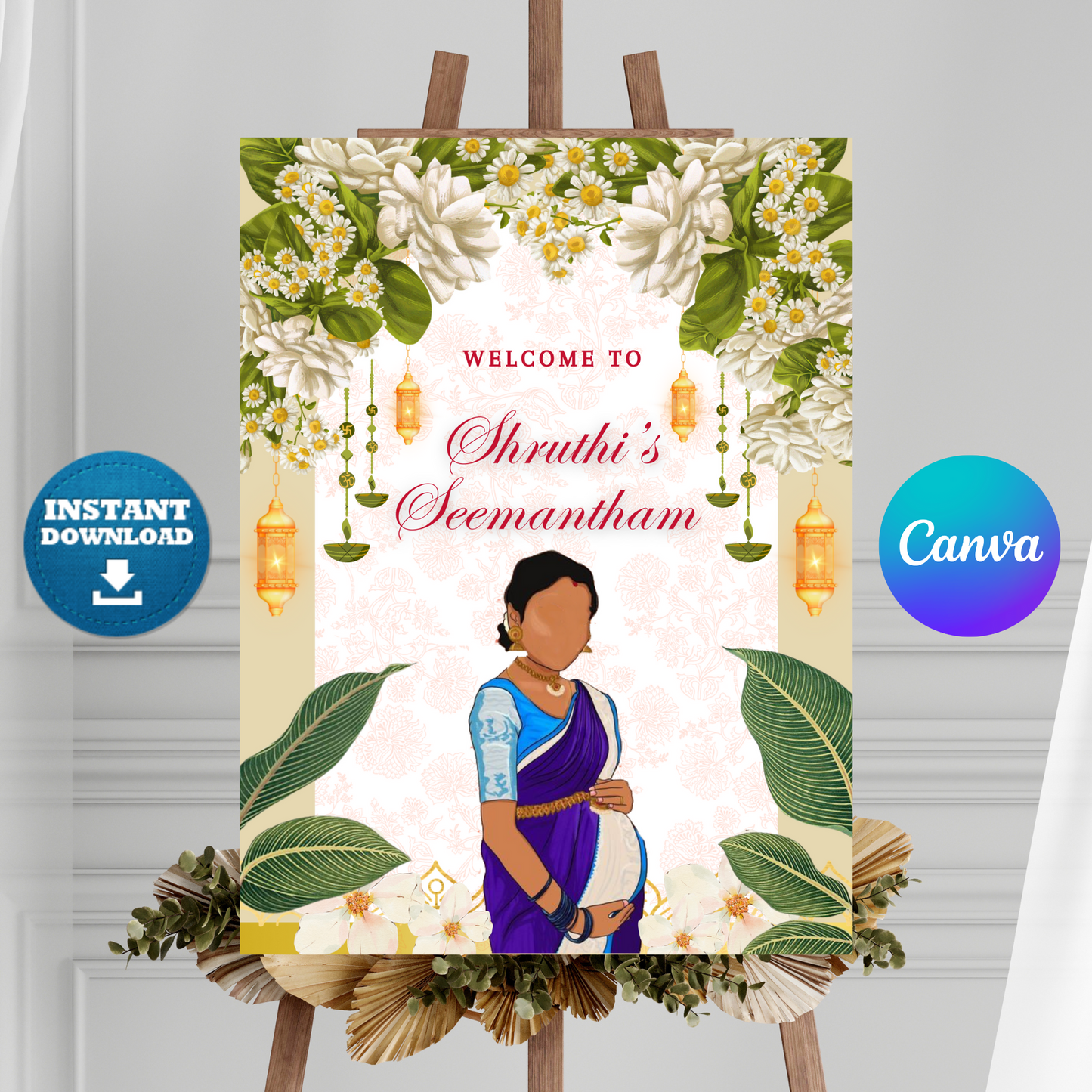 Seemantham Ceremony Sign Template | Indian Baby Shower Welcome Sign