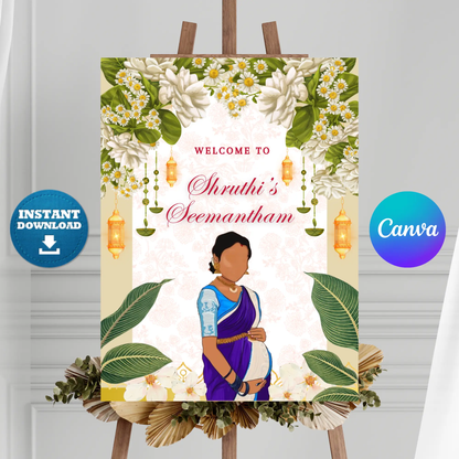 Seemantham Ceremony Sign Template | Indian Baby Shower Welcome Sign CreativeRino