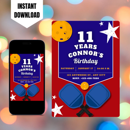 Pickleball Birthday Invitation Template CreativeRino