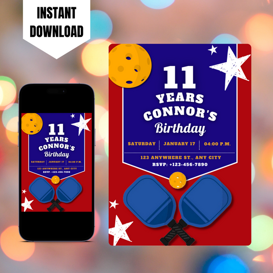 Pickleball Birthday Invitation Template