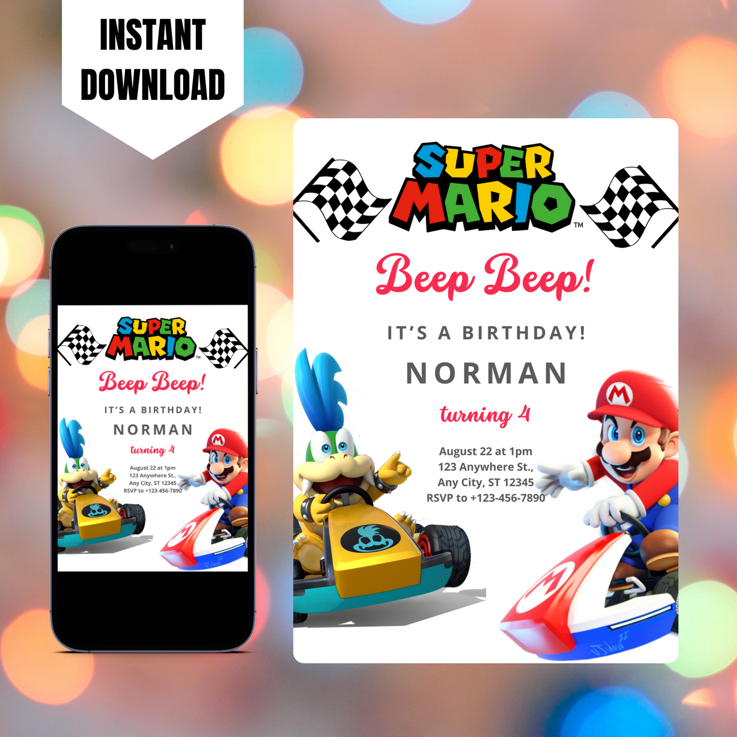 Super Mario Kart Birthday Invitation Template