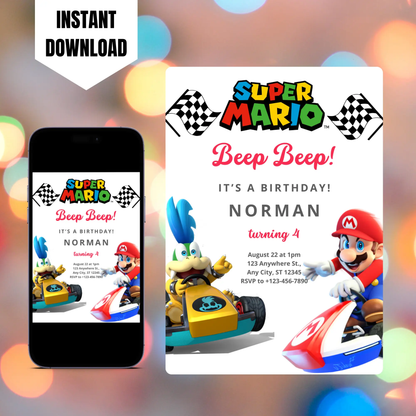 Super Mario Kart Birthday Invitation Template CreativeRino