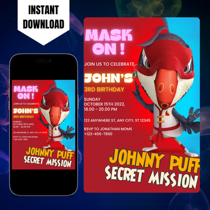 Johnny Puff Birthday Invitation Template CreativeRino