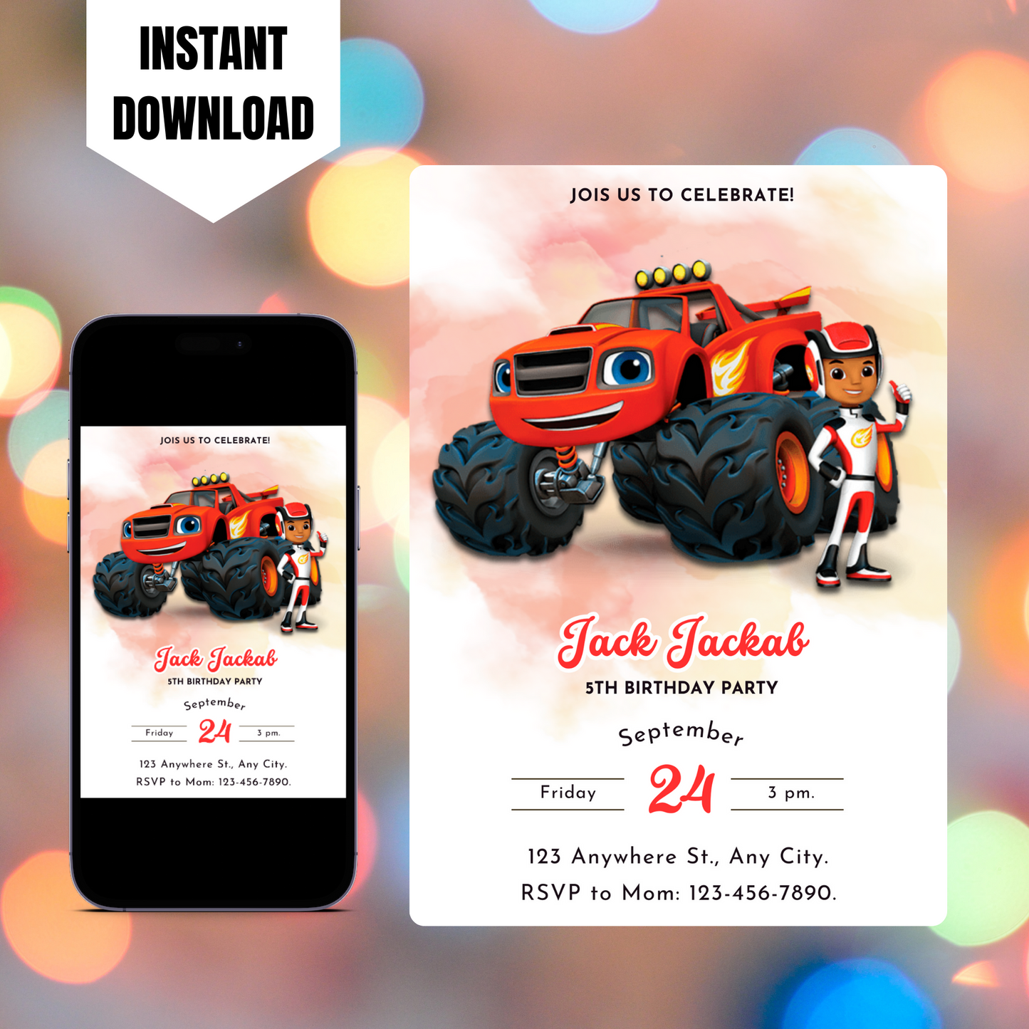 Blaze and the Monster Machines Birthday Invitation Template