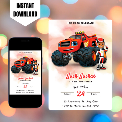 Blaze and the Monster Machines Birthday Invitation Template CreativeRino