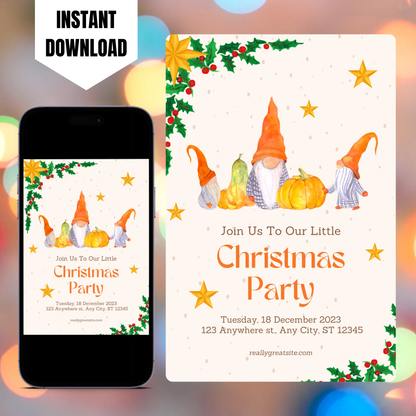 Gnome Christmas Party Invitation Template CreativeRino