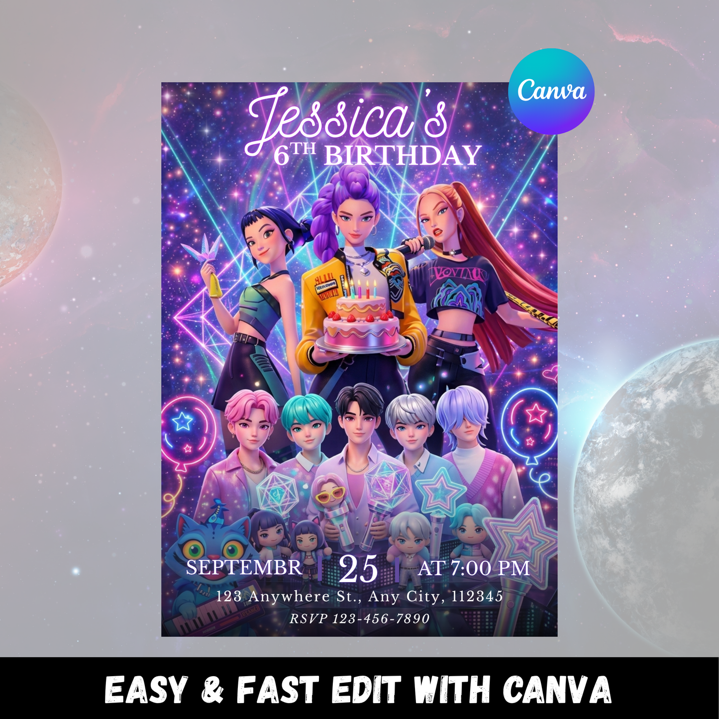 Demon Hunters Kpop Birthday Card – Custom Digital Invitation CreativeRino