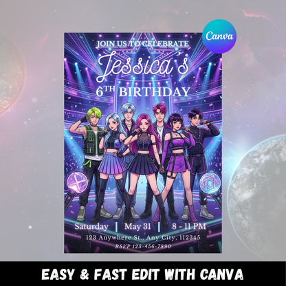 Demon Hunters Birthday Invitation – Kpop Party Printable Invite CreativeRino