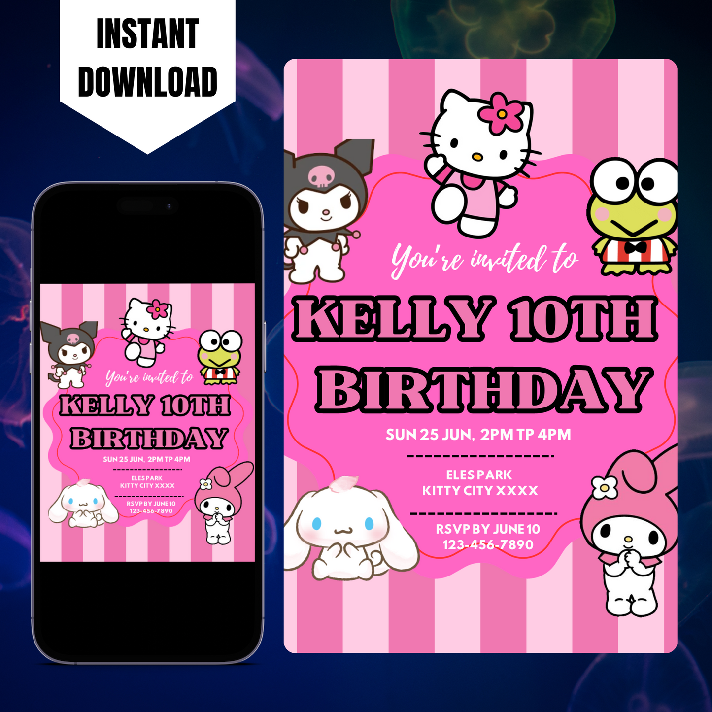 Kawaii Kitty Birthday Invitation Template