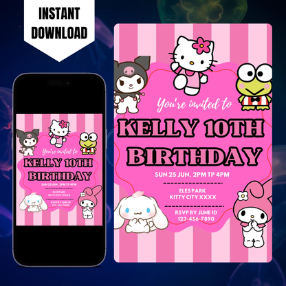 Kawaii Kitty Birthday Invitation Template CreativeRino