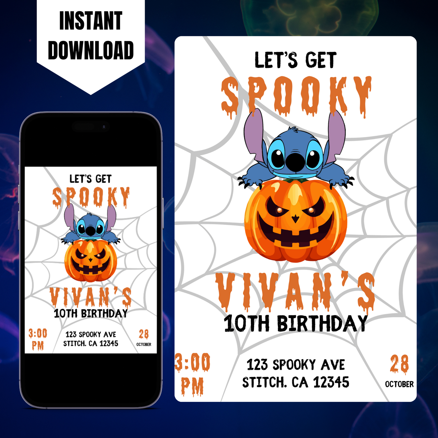 Spooky Stitch Halloween Birthday Party Invitation Template