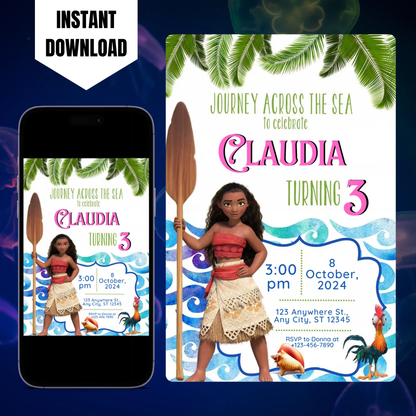 Moana Birthday Invitation Template CreativeRino