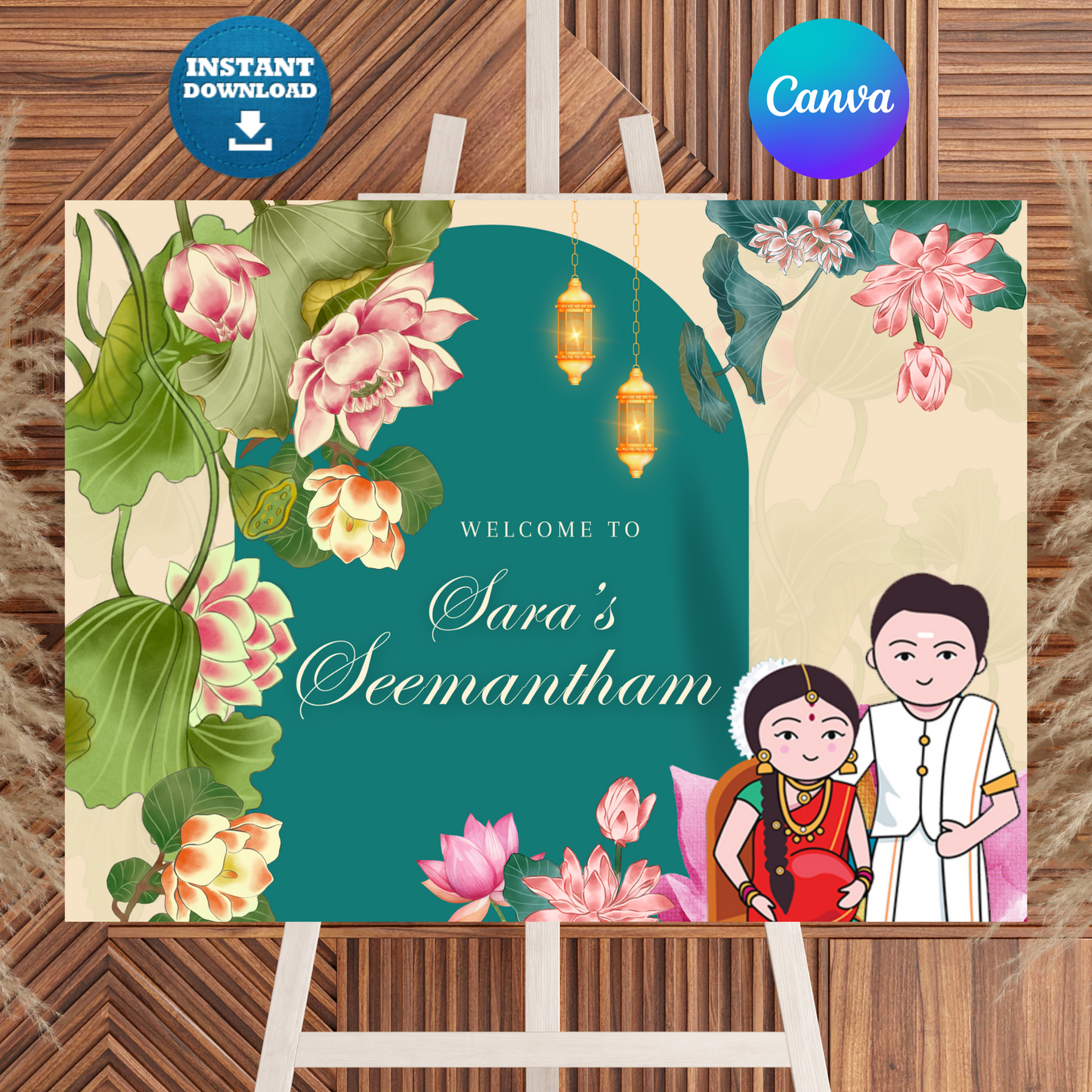 Seemantham Ceremony Sign Template | Indian Baby Shower Welcome Sign