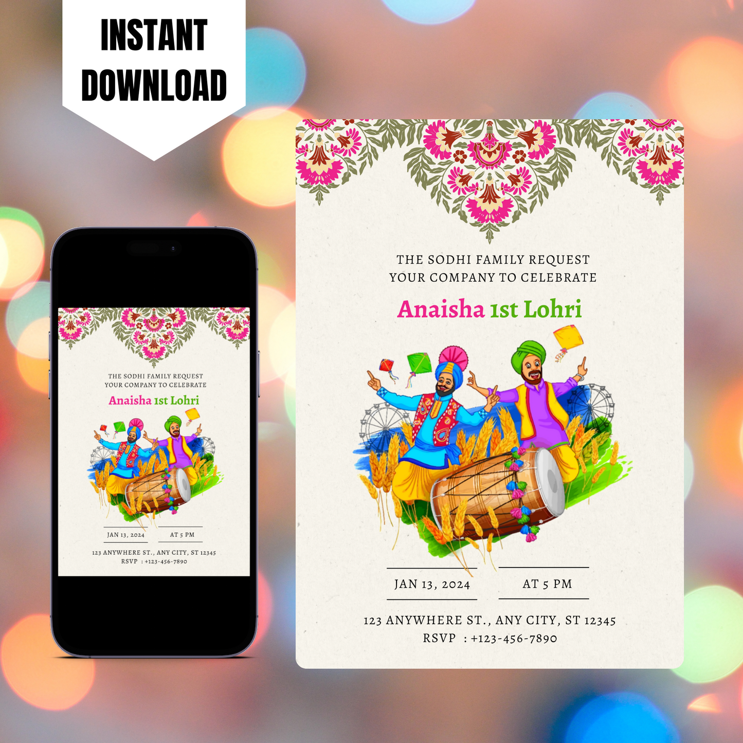 Lohri Invitation Template | Lohri Party Invite