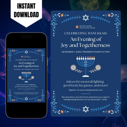 Hanukkah Invitation Template | Hanukkah Celebration Party Invite CreativeRino