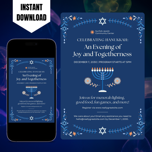 Hanukkah Invitation Template | Hanukkah Celebration Party Invite