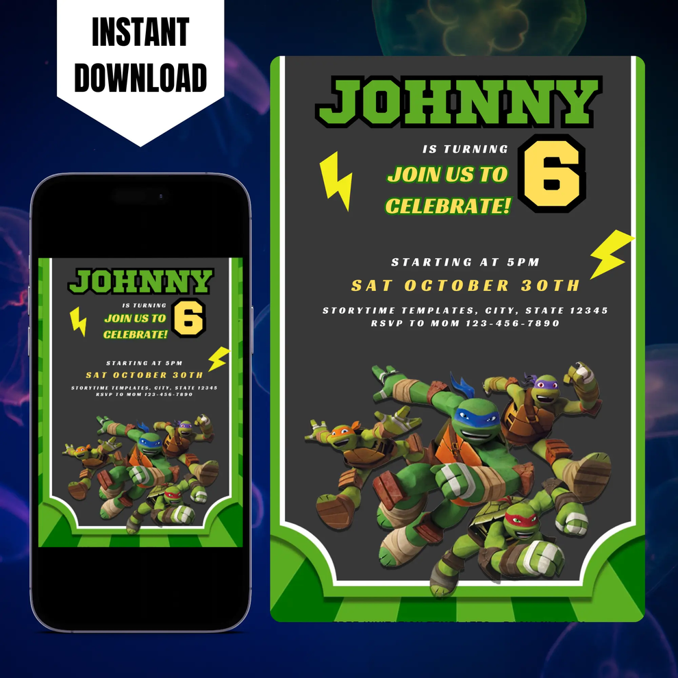 Teenage Mutant Ninja Turtles Birthday Invitation Template CreativeRino