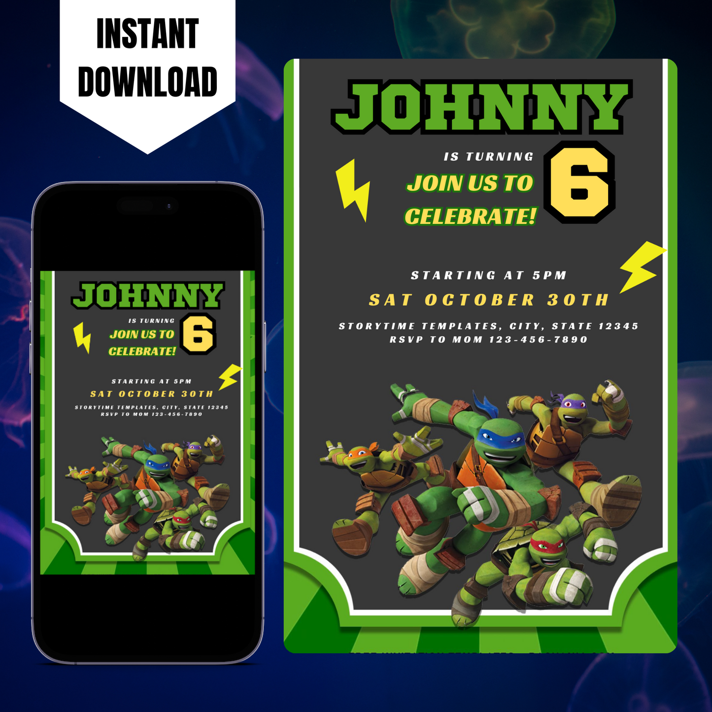 Teenage Mutant Ninja Turtles Birthday Invitation Template