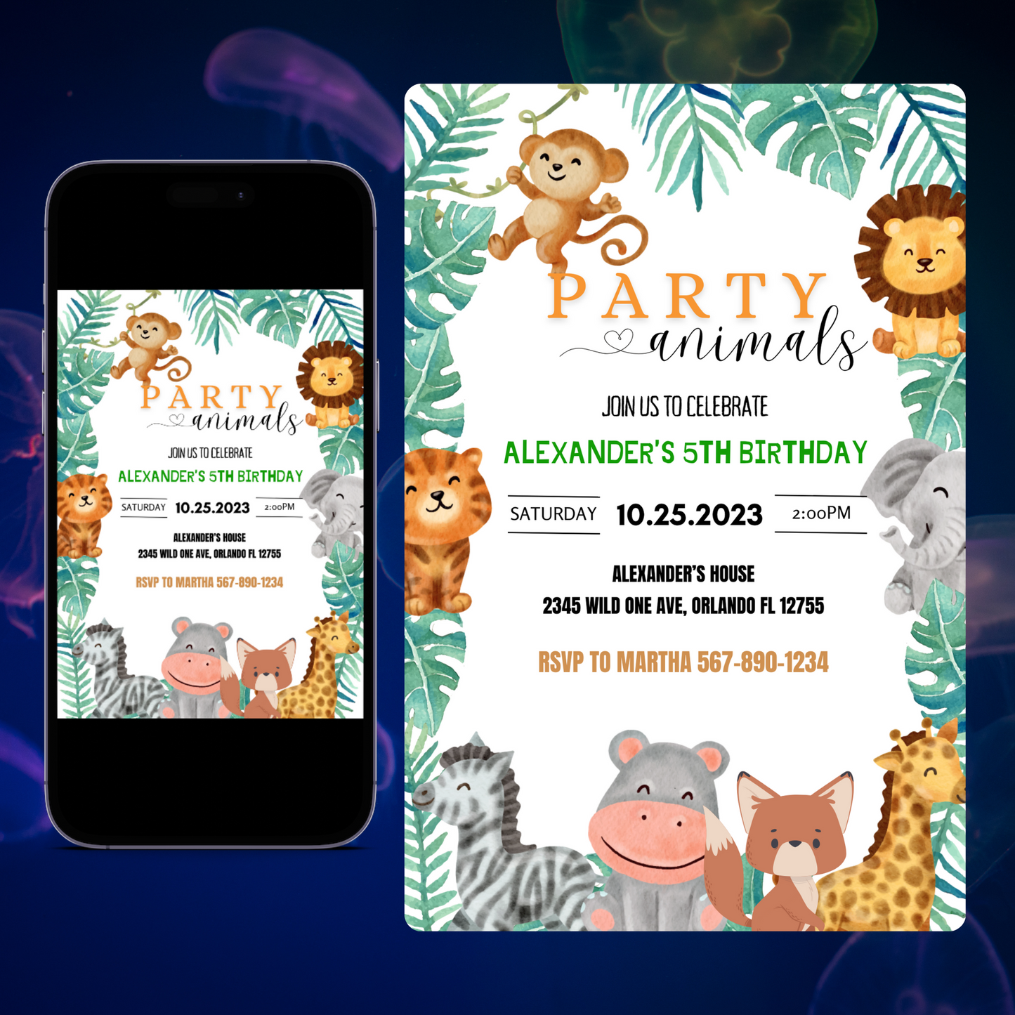 Wild One Animals Birthday Invitation Template