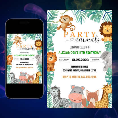 Wild One Animals Birthday Invitation Template CreativeRino