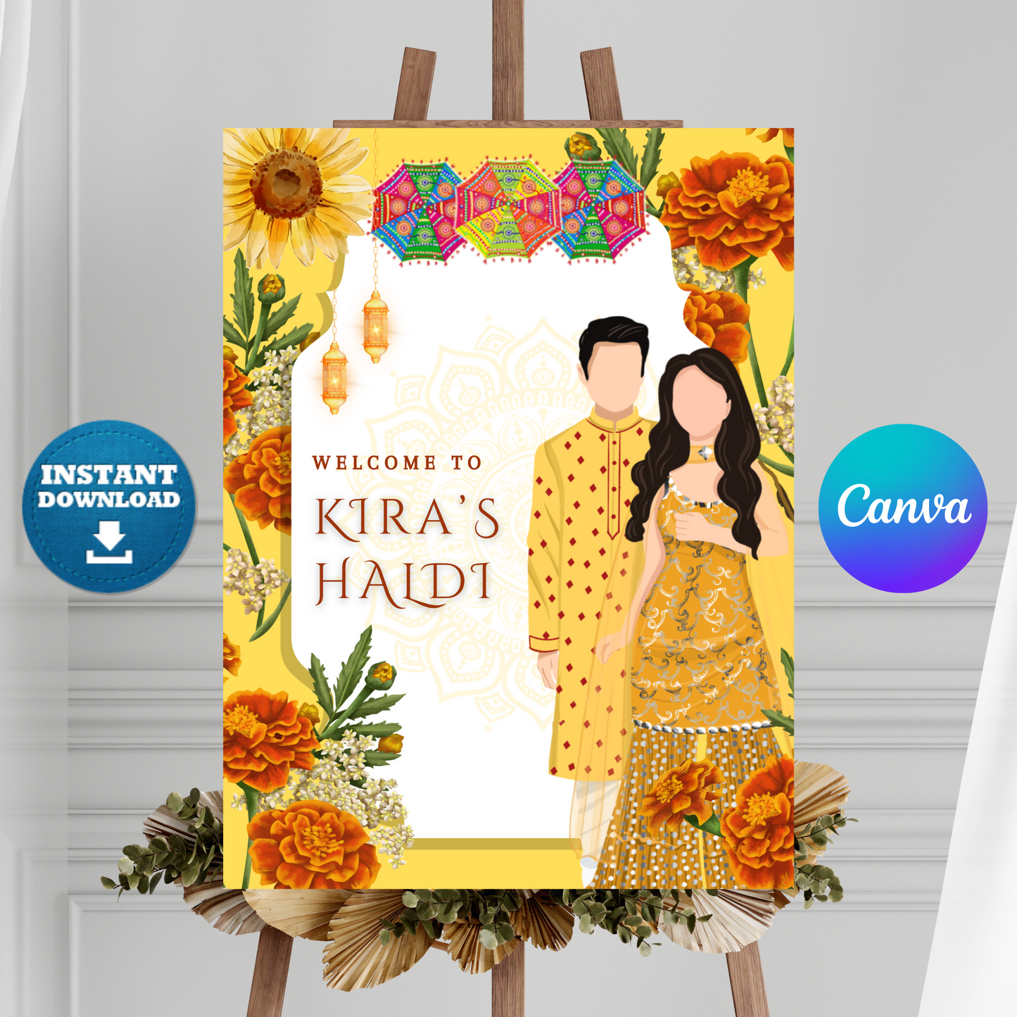 Maiyan Pithi Haldi Sign Template | Indian Wedding Welcome Sign