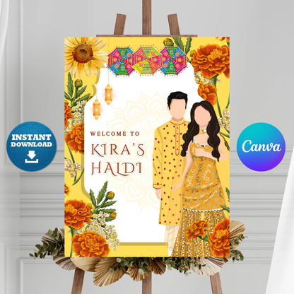 Maiyan Pithi Haldi Sign Template | Indian Wedding Welcome Sign CreativeRino