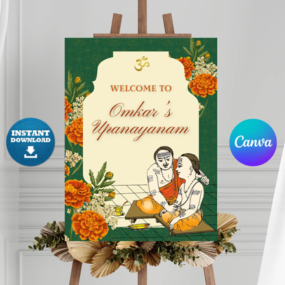 Upanayanam Ceremony Sign Template | Janeau Thread Ceremony Welcome Sign CreativeRino