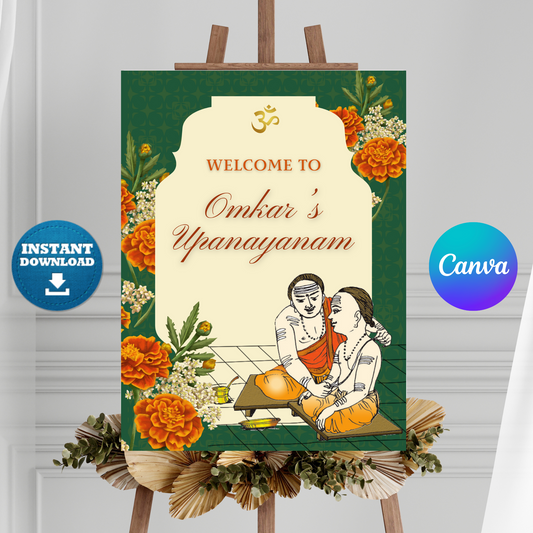 Upanayanam Ceremony Sign Template | Janeau Thread Ceremony Welcome Sign