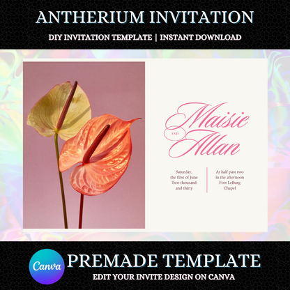 Anthurium Wedding Invitation Template CreativeRino