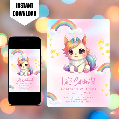 Caticorn Birthday Invitation Template CreativeRino