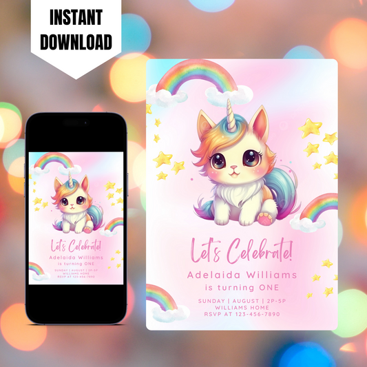 Caticorn Birthday Invitation Template