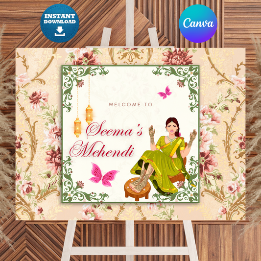 Mehndi Sign Template | Indian Wedding Welcome Sign