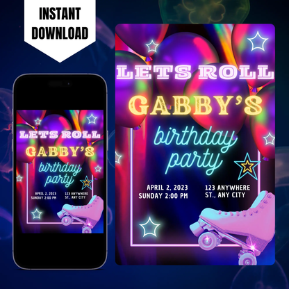 Roller Skates Skating Birthday Invitation Template CreativeRino